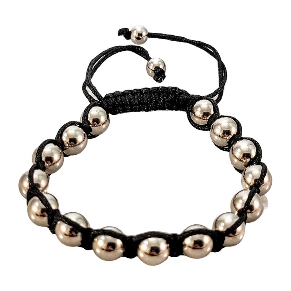 New Silver 8mm Stainless Steel Beaded Cord Adjustable Bracelet